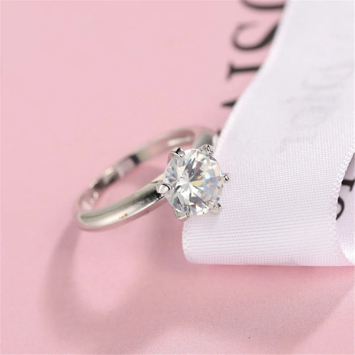 White Crystal & Silver-Plated Cocktail Ring