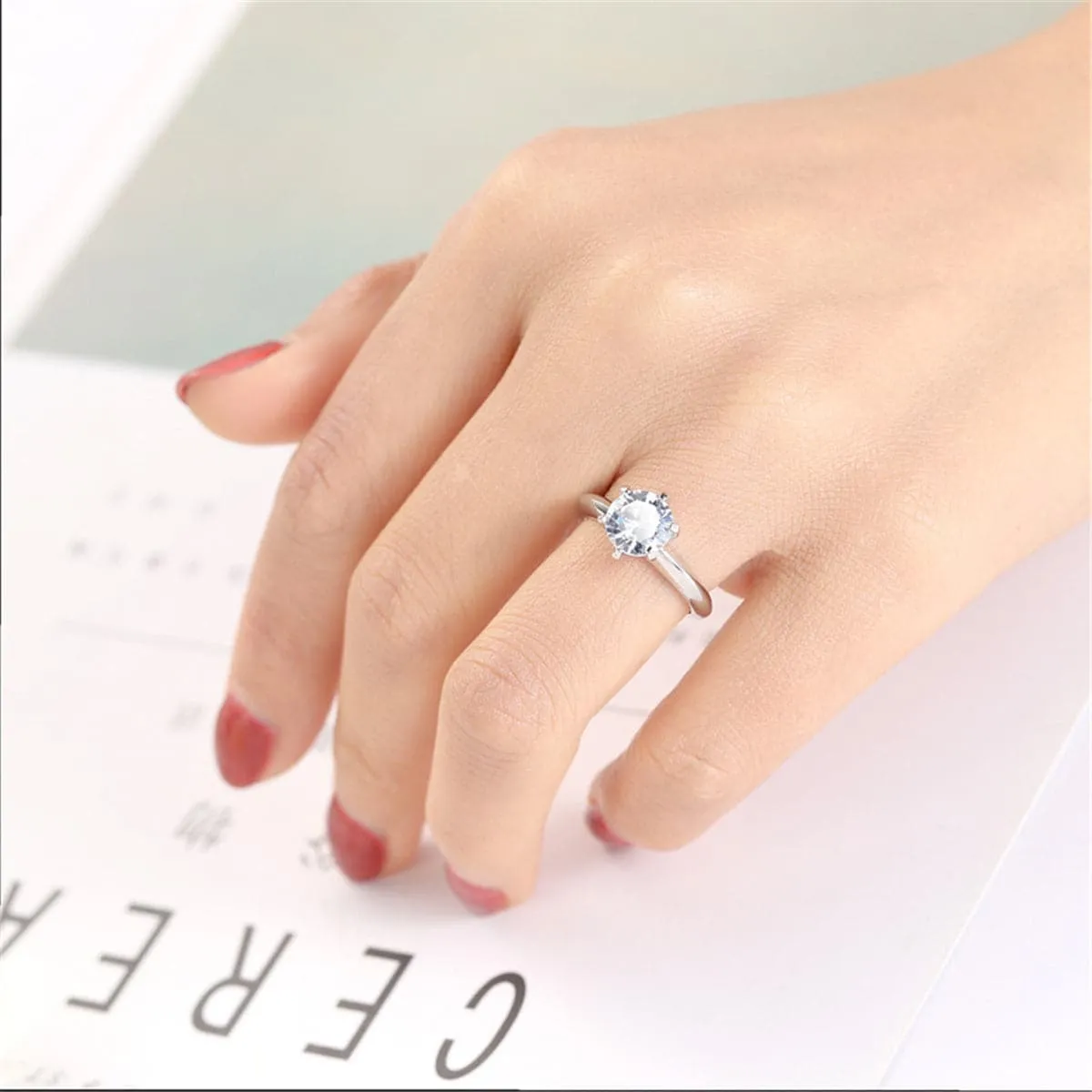 White Crystal & Silver-Plated Cocktail Ring