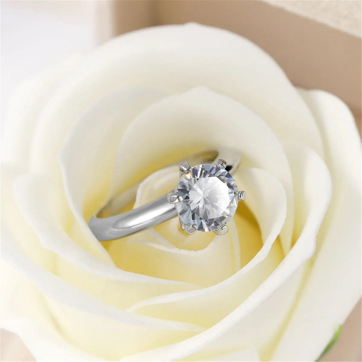 White Crystal & Silver-Plated Cocktail Ring