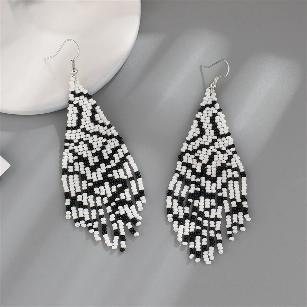 White Howlite & Silver-Plated Bead Tassel Drop Earrings