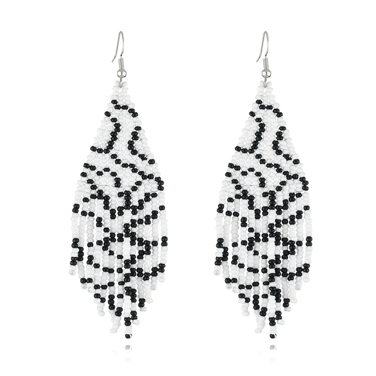 White Howlite & Silver-Plated Bead Tassel Drop Earrings