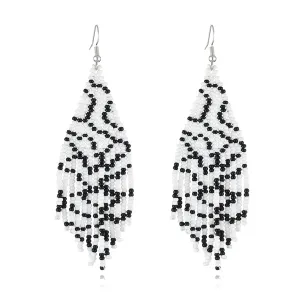 White Howlite & Silver-Plated Bead Tassel Drop Earrings
