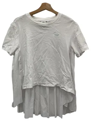 White Roundneck Logo Pleated Top