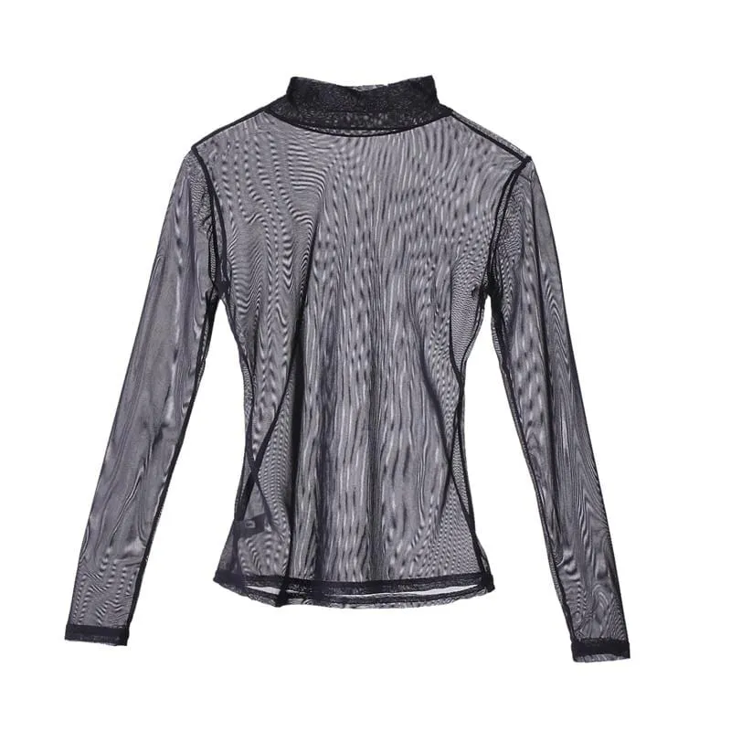 Women Sheer Mesh Fish Net Blouse