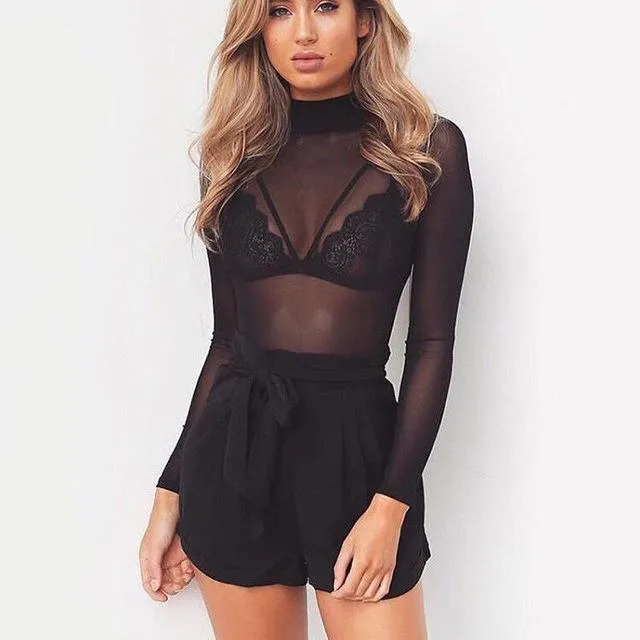 Women Sheer Mesh Fish Net Blouse