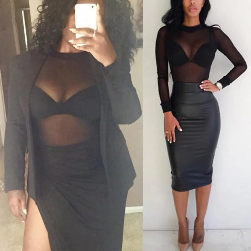Women Sheer Mesh Fish Net Blouse