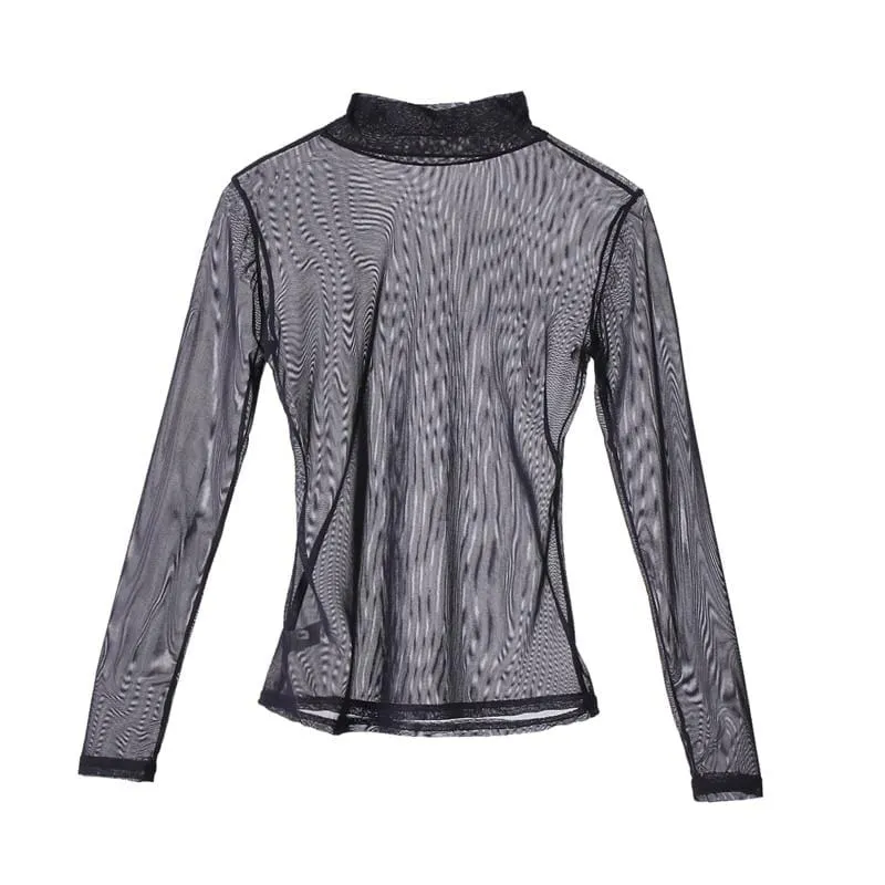 Women Sheer Mesh Fish Net Blouse