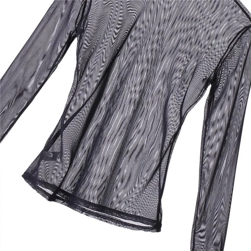 Women Sheer Mesh Fish Net Blouse