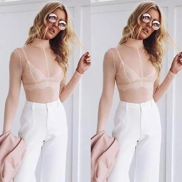 Women Sheer Mesh Fish Net Blouse