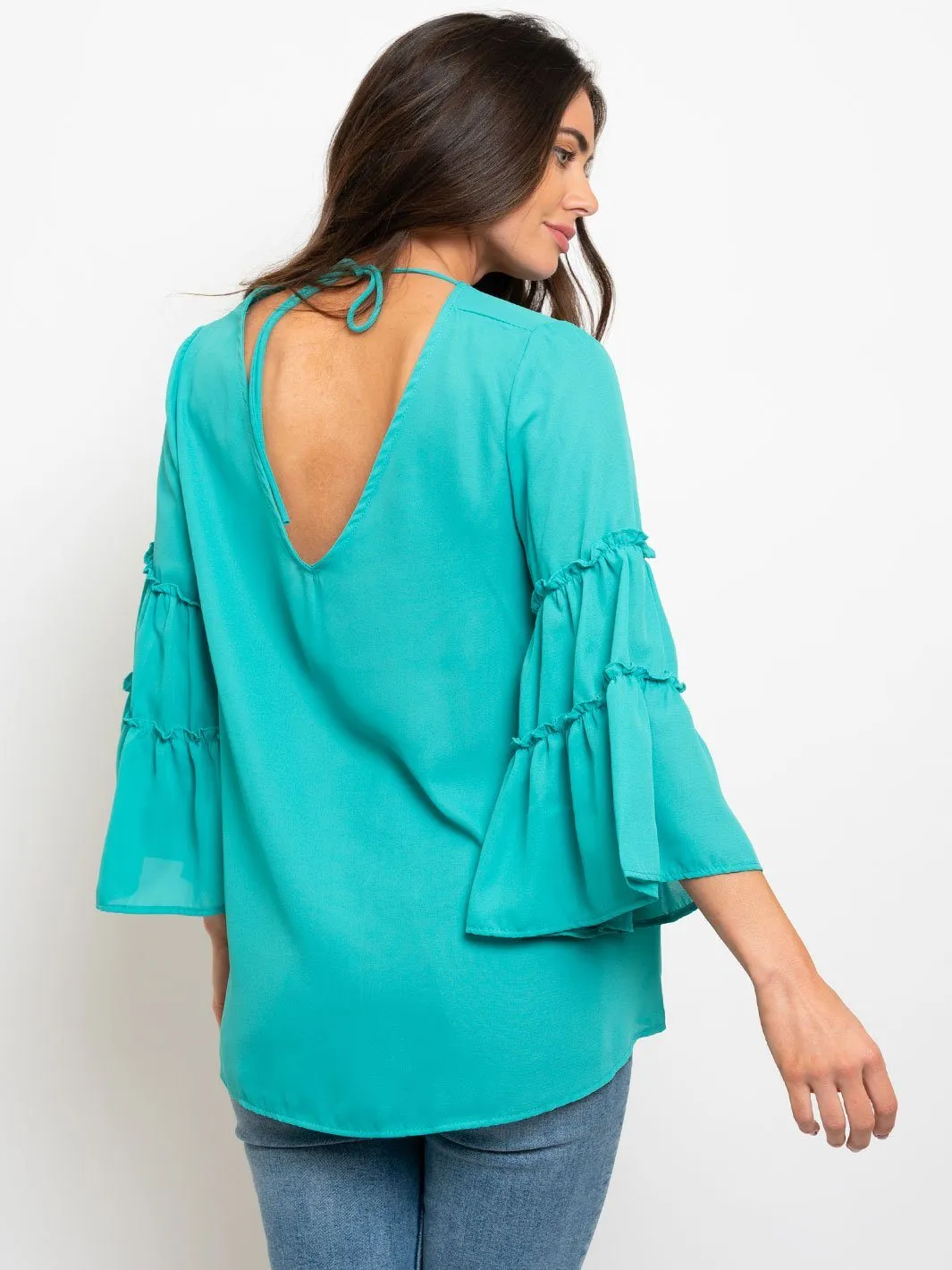 WOMEN'S BELL RUFFLE SLEEVES TOP
