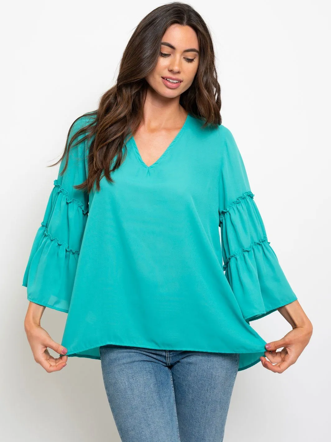 WOMEN'S BELL RUFFLE SLEEVES TOP