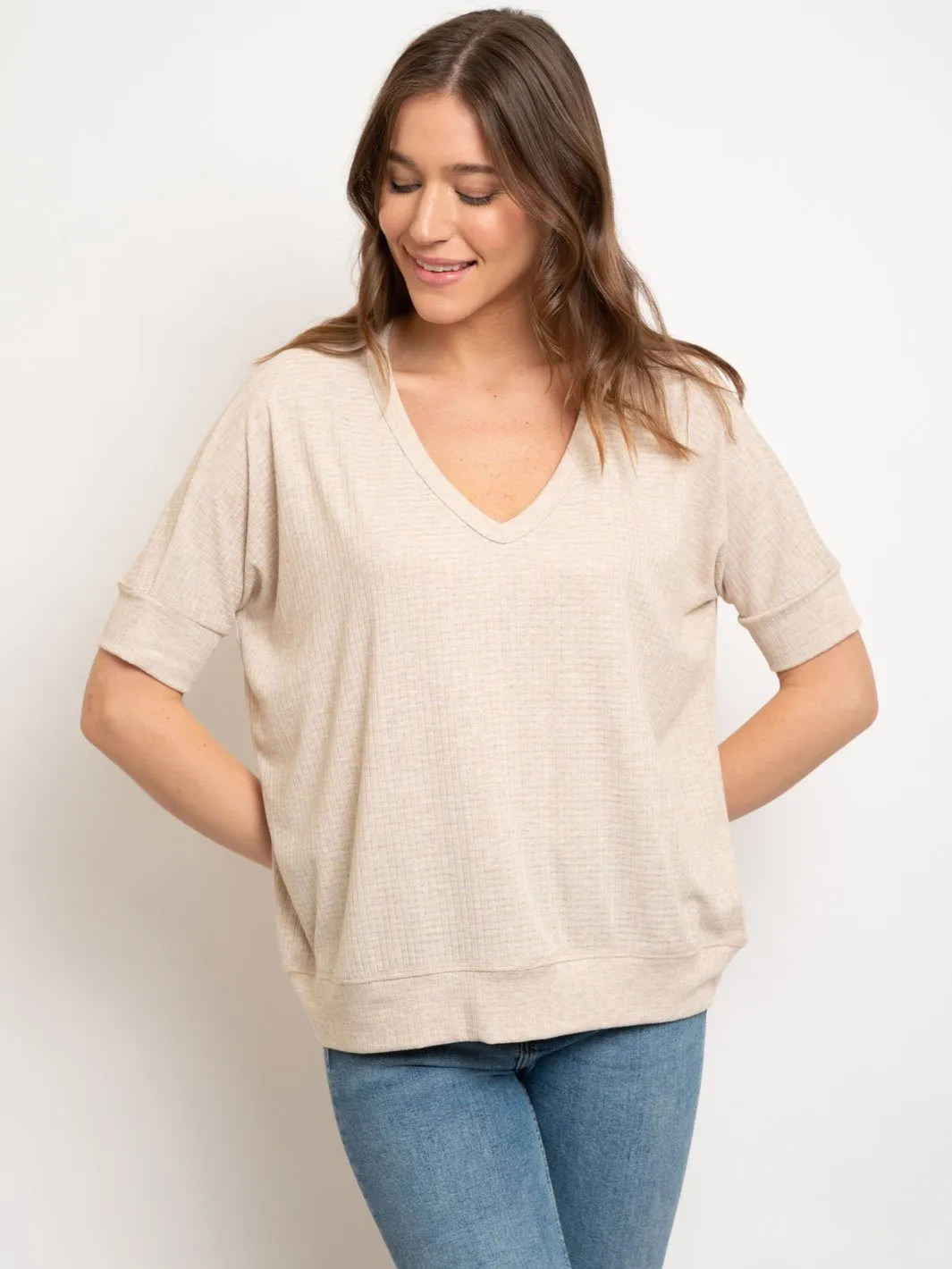 WOMEN'S CASUAL V-NECK SHORT SLEEVE TOP