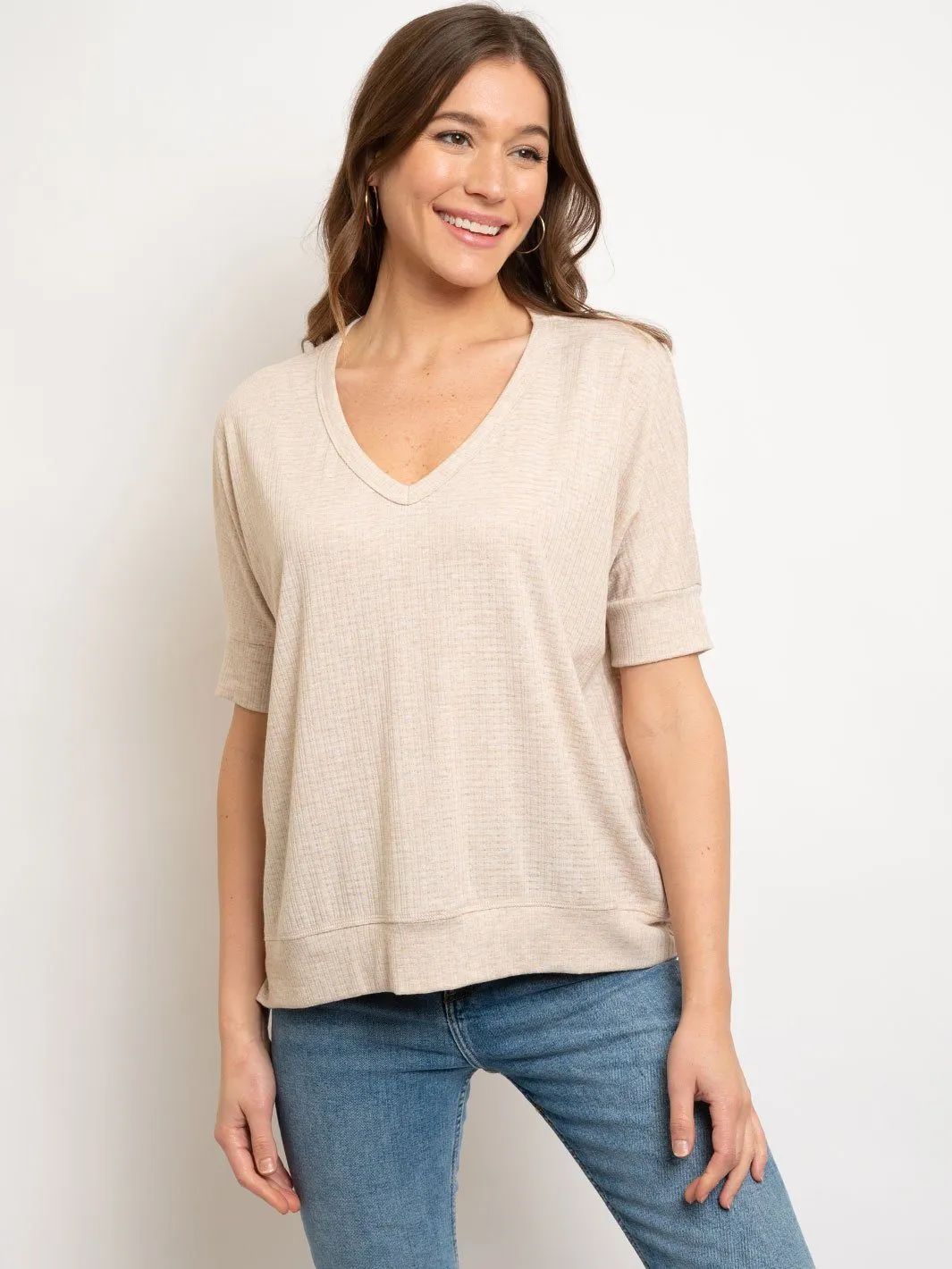 WOMEN'S CASUAL V-NECK SHORT SLEEVE TOP