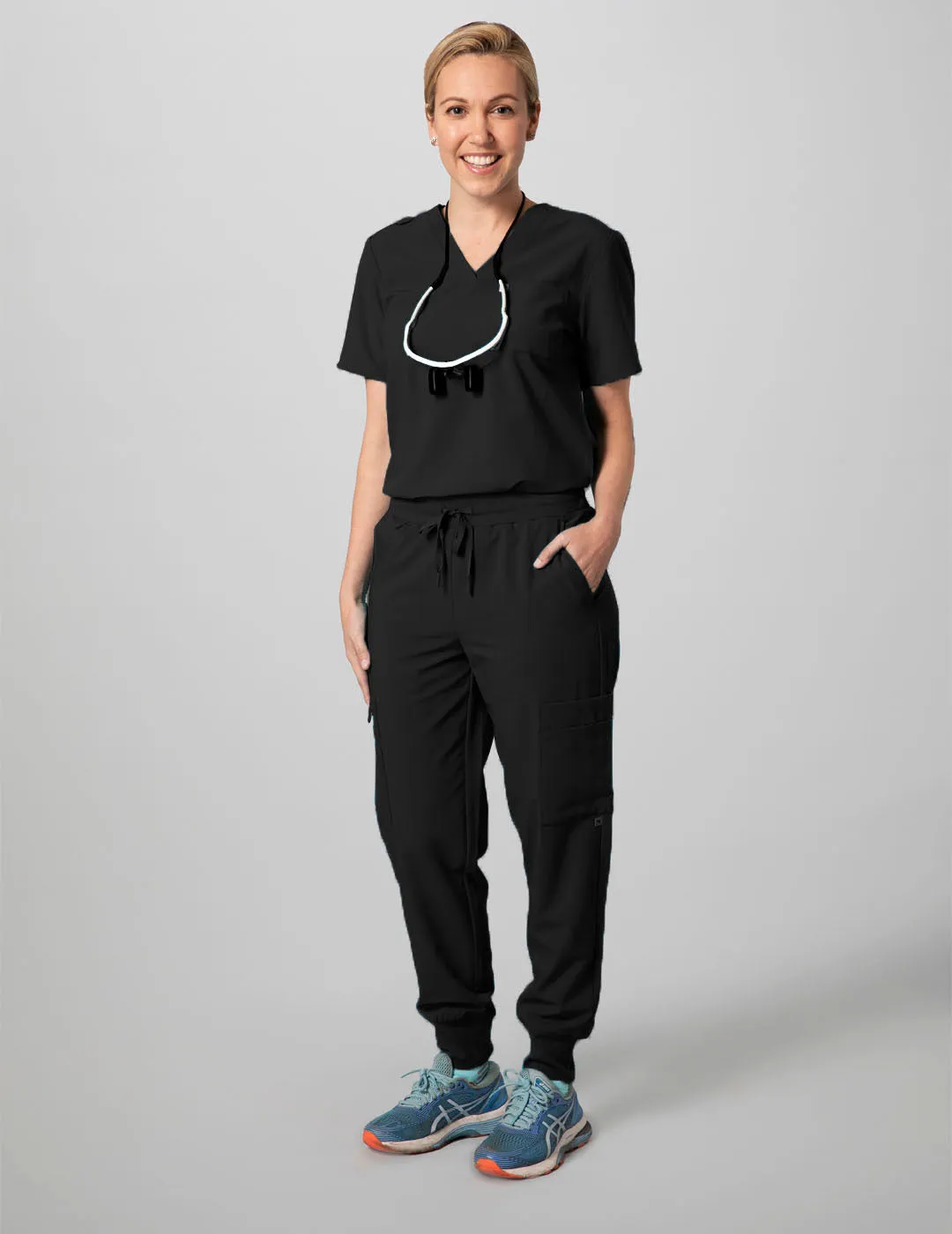 Womens Essential Scrub Top -  Black