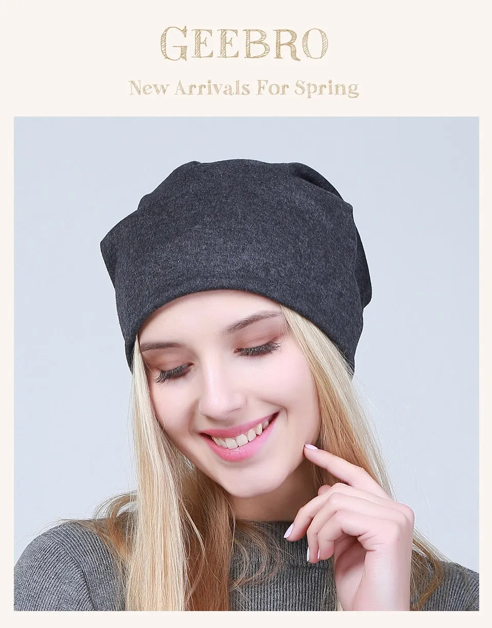 Women's Plain Beanie Hat Spring Cotton Slouchy Beanie for Women Knitted