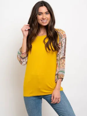 WOMEN'S SHEER MULTI PRINT SLEEVES TOP