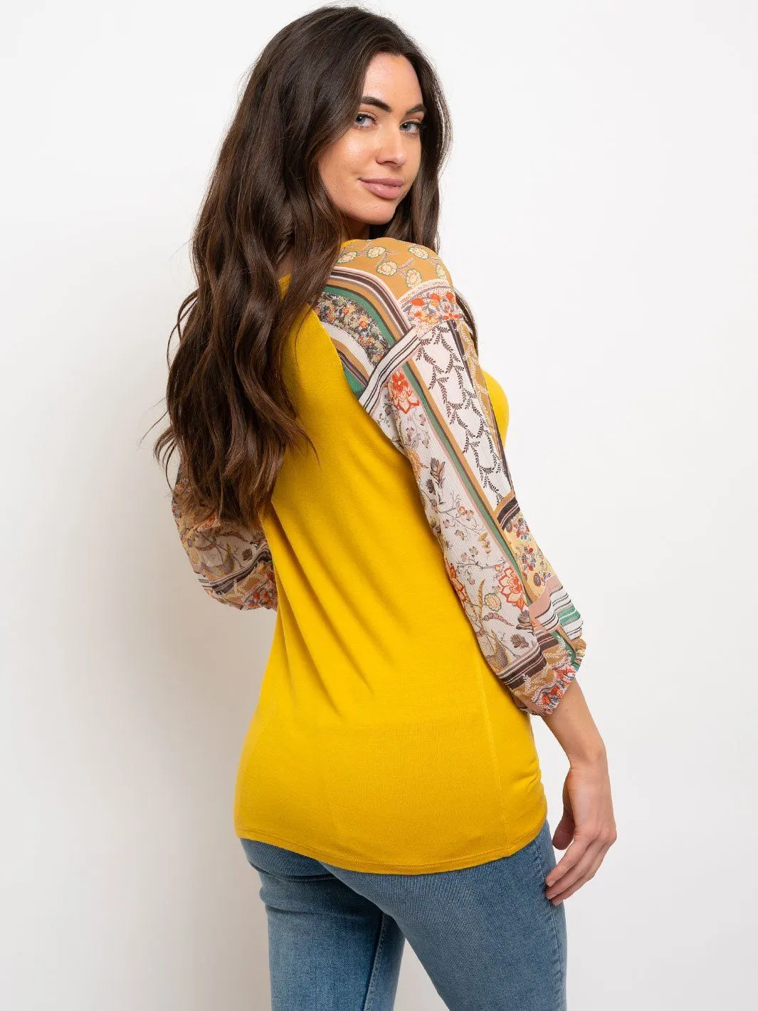 WOMEN'S SHEER MULTI PRINT SLEEVES TOP