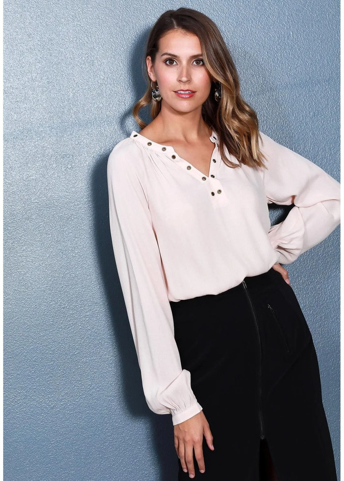 Women's V Neck O-Ring Blouse