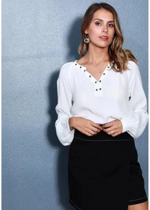 Women's V Neck O-Ring Blouse