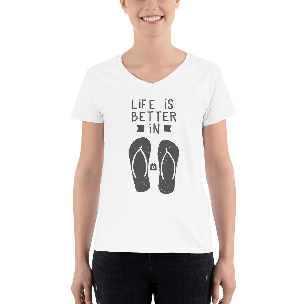 Women's V-Neck T-shirt - Flip-Flop through Life