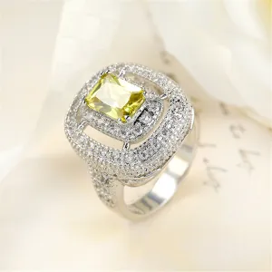 Yellow Crystal & Cubic Zircon Layered Halo Ring