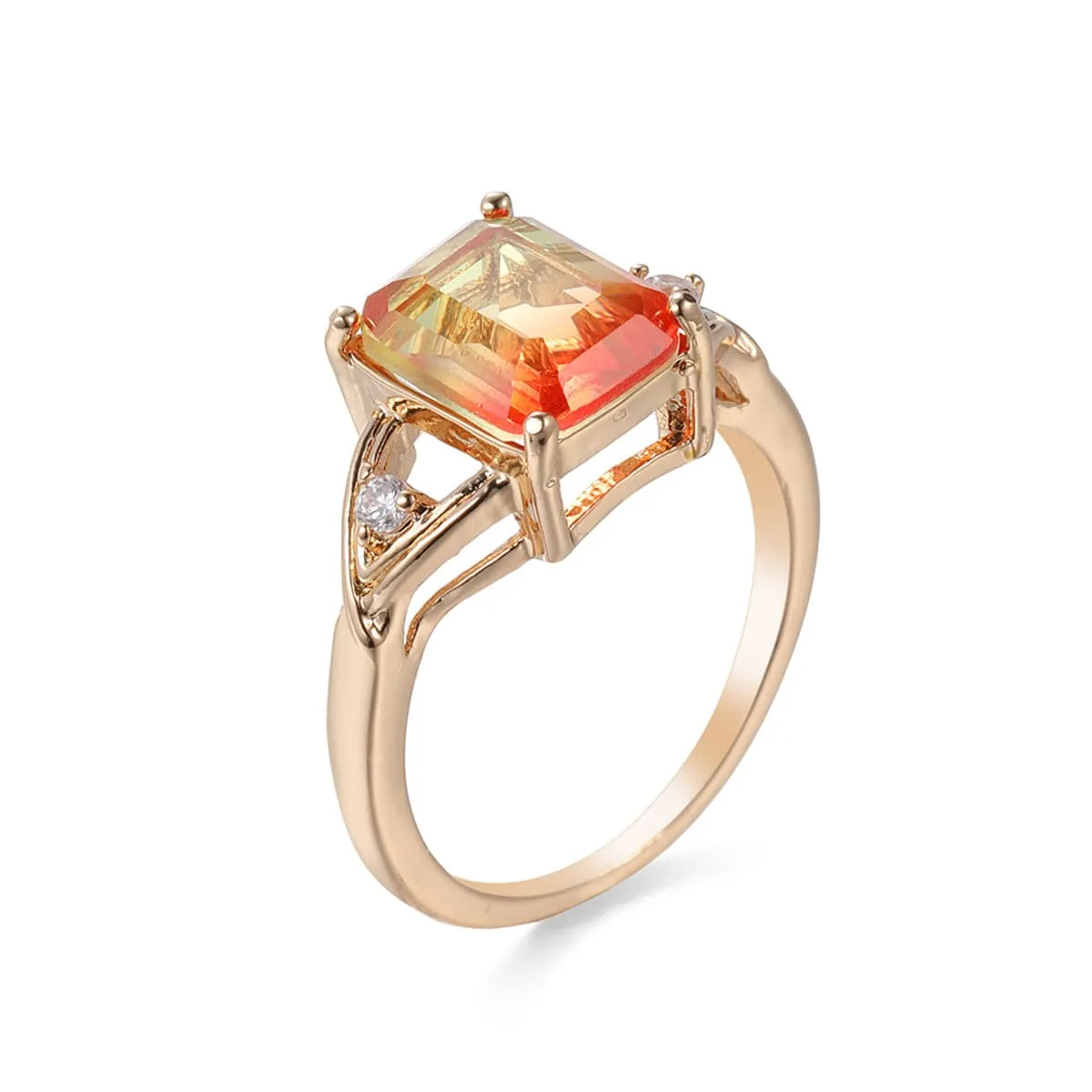 Yellow Crystal & Cubic Zirconia Cushion Openwork Ring