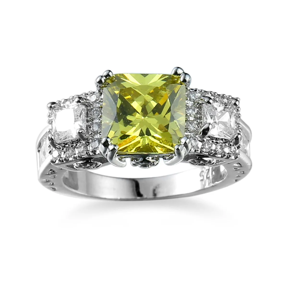 Yellow Crystal & Cubic Zirconia Illusion Princess-Cut Ring