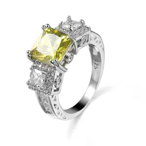 Yellow Crystal & Cubic Zirconia Illusion Princess-Cut Ring
