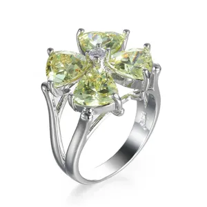 Yellow Cubic Zirconia & Crystal Clover Ring