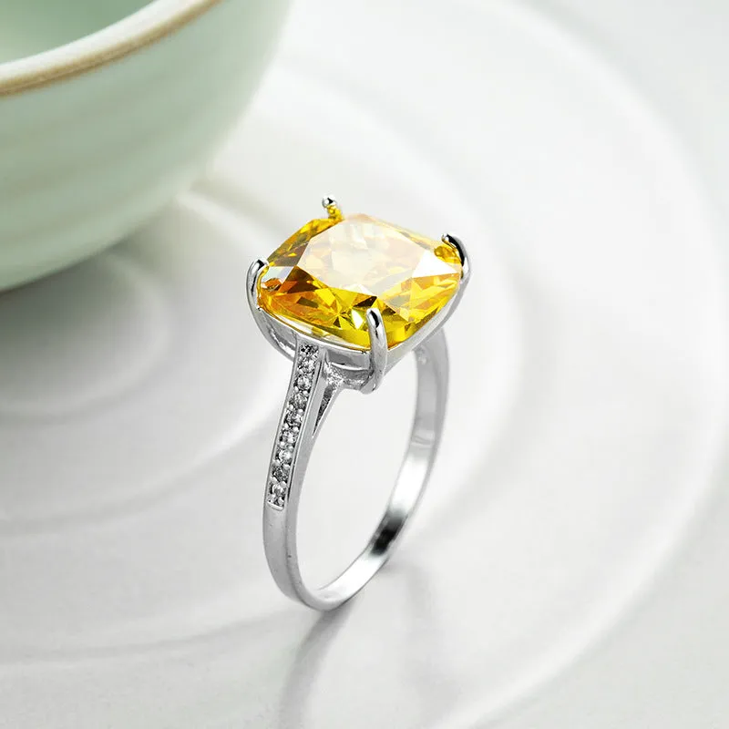 Yellow Princess Crystal & Cubic Zirconia Silver-Plated Prong-Set Ring