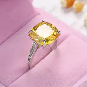 Yellow Princess Crystal & Cubic Zirconia Silver-Plated Prong-Set Ring